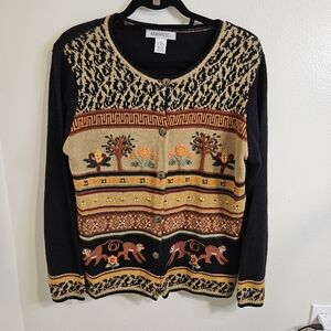 Vintage Cardigan Floral Embroidered Long Sleeve Sweater Size Large Art t…